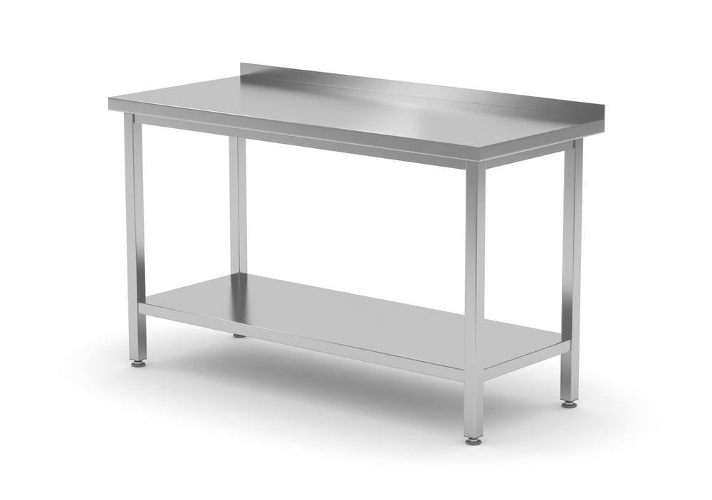 Zidni radni stol s policom Budget Line – montažni, dubina: 600 mm, HENDI, Kitchen Line, 1200x600x(H)850mm